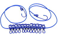Переносная эластичная бельевая веревка 110-250 см с прищепками 12шт. веревка для белья