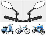 Дзеркала на велосипед самокат мотоцикл мопед заднього виду (пара) з кріпленням на кермо, фото 5