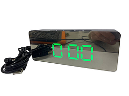 Годинник настільний із функцією будильника дзеркальний з LED-підсвіткою Чорний із зеленим