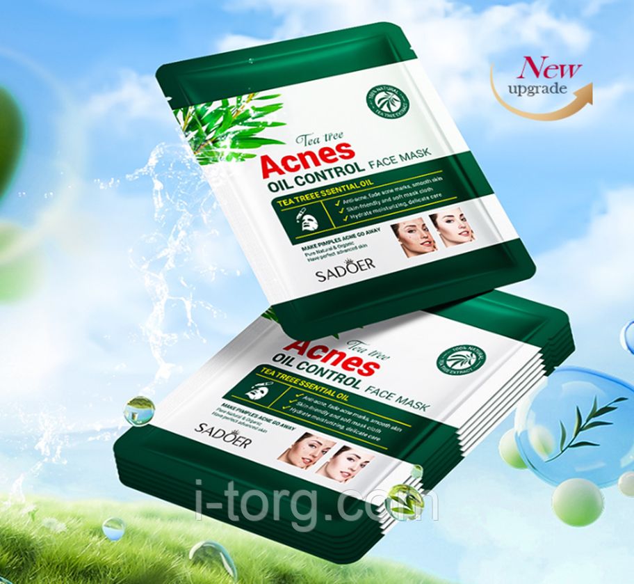 Тканинна маска проти акне з маслом чайного дерева Sadoer,25г.