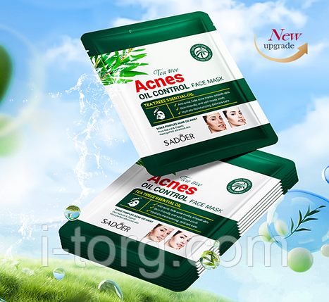 Тканинна маска проти акне з маслом чайного дерева Sadoer,25г., фото 1