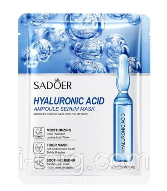 Тканинна маска для обличчя з гіалуроновою кислотою Sadoer,25 г., фото 1