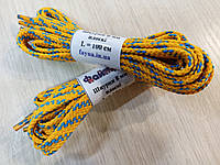 Шнурки ФМ двухцветные плоские 8мм, (L=100 см) желто-голубые