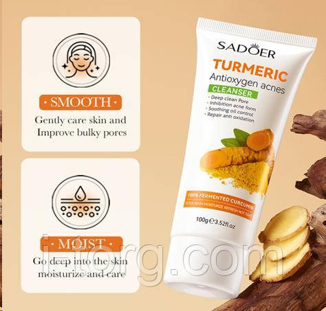 Очищувальний засіб для вмивання на основі куркуми Sadoer, 100г