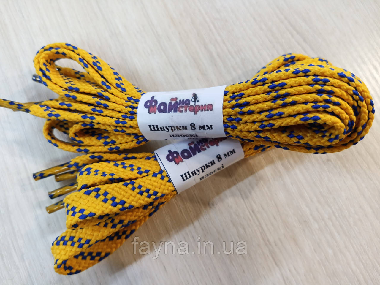Шнурки ФМ двоколірні плоскі 8 мм, (L = 100 cm) жовто-сині