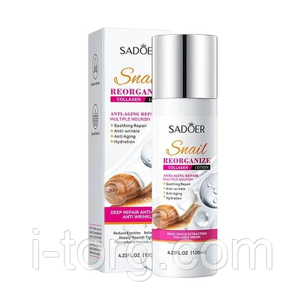 Відновлюючий лосьйон для обличчя з муцином равлика Sadoer,120 мл., фото 1