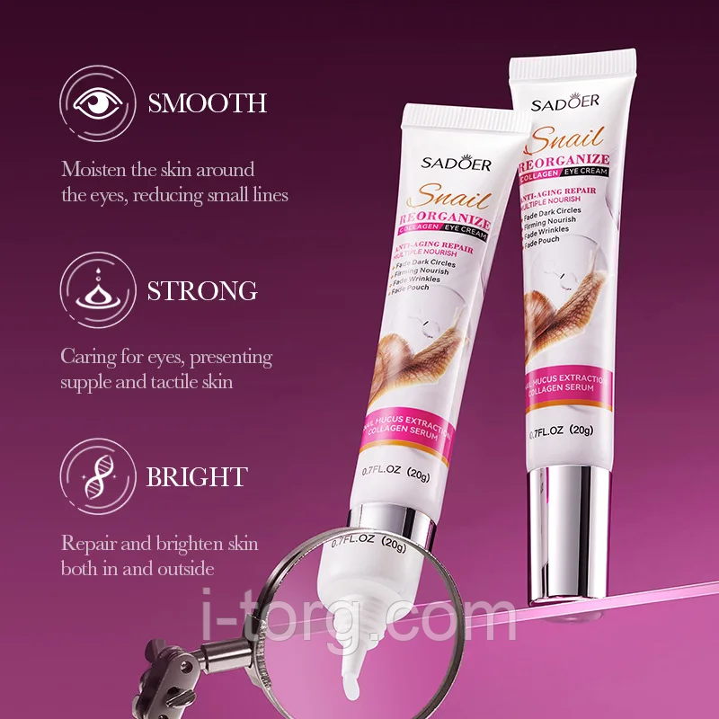 Поживний крем, що відновлює, для шкіри навколо очей з муцином равлики Sadoer,20г.