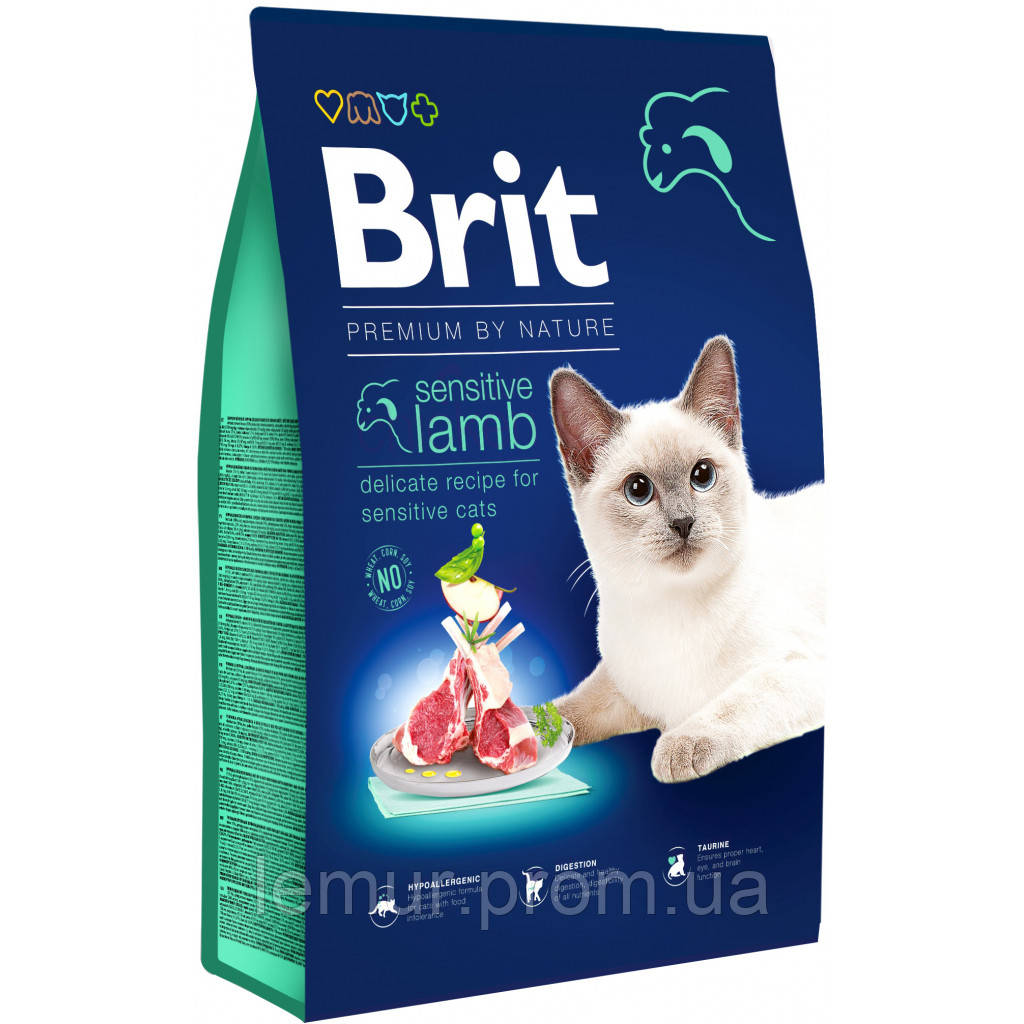 Сухой корм для взрослых кошек с чувствительным пищеварением Brit Premium Cat Sensitive Lamb 8 кг - фото 1 - id-p2154066088