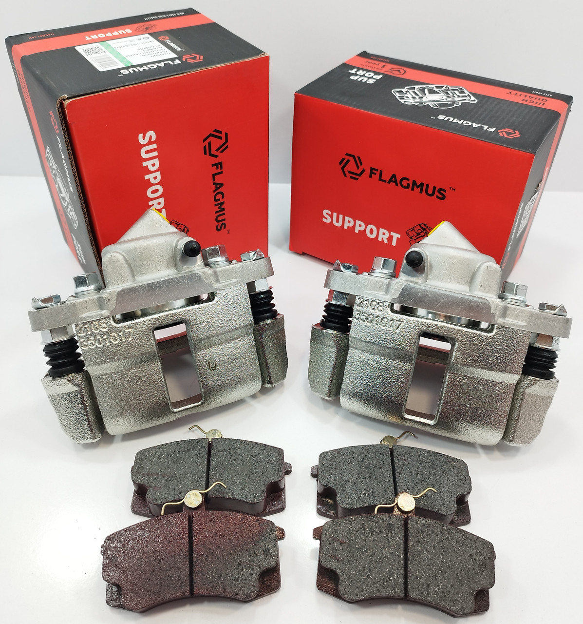 Суппорт передній у складі (к-т лев + оправ +колодки) ВАЗ 2108-099 FLAGMUS Чехія, фото 1