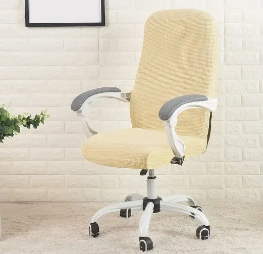 Натяжний чохол на офісний стілець розмір L жакард універсальний, чохол для комп'ютерного стільця красиві Кремовий, фото 1