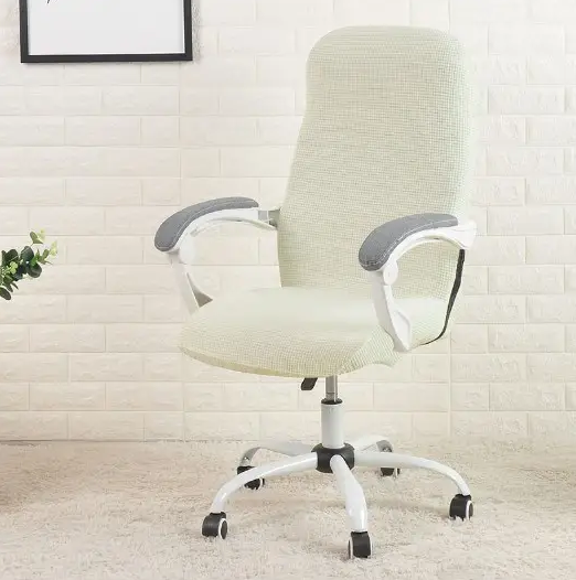 Натяжний чохол на офісний стілець розмір L жакард універсальний, чохол для комп'ютерного стільця красиві Молочний, фото 1