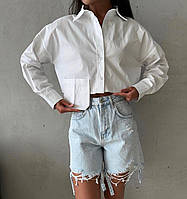 Супер стильная оригинальная женская рубашка Карман, пуговицы Коттон,Турция 42-44,44-46 Цвет Белый