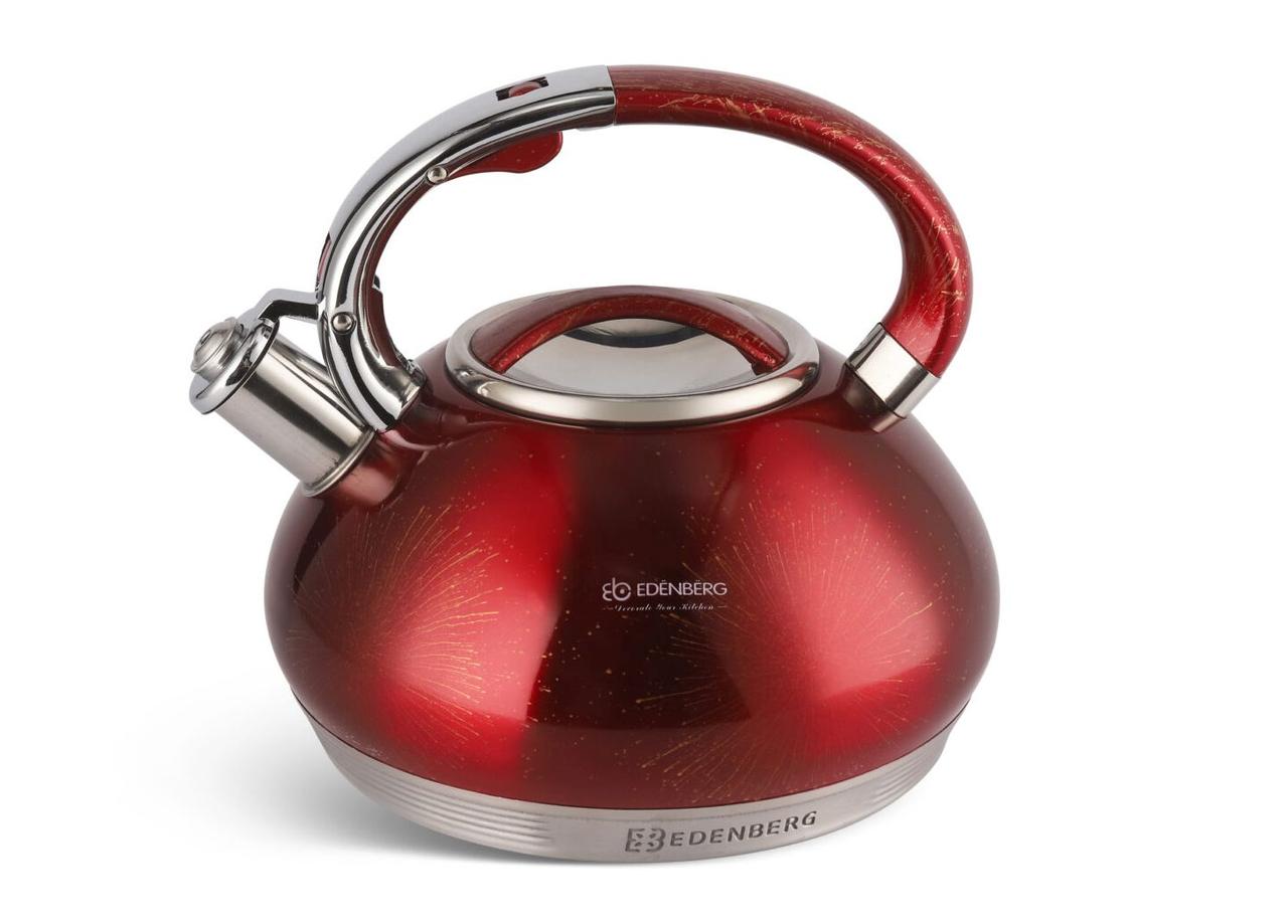 Чайник з нержавіючої сталі з багатошаровим дном і свистком Edenberg 3.0 л Червоний (EB-1935R), фото 1