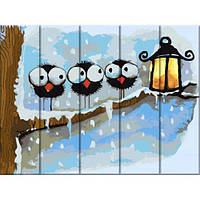 Картина за номерами на дереві "Зимові галченята" 30х40 см Комбінований Різнобарв'я Art Story Україна