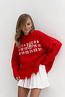 Тёплый рваный женский свитер оверсайз модный принт Ssmn2198
