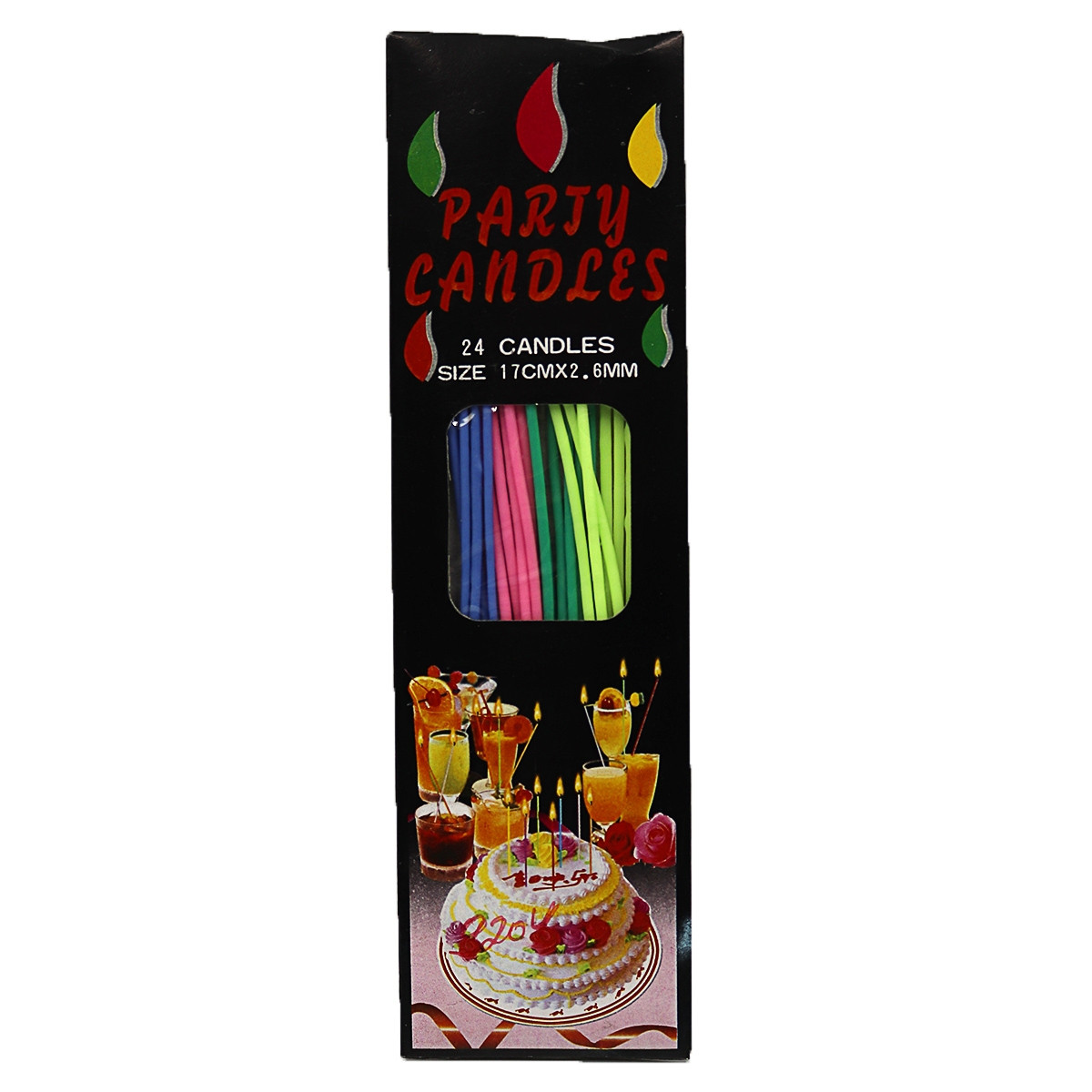 Набор свечей для торта "Party Candles" 15*0,2см, 24шт, mix, без/этик. - фото 1 - id-p160751869