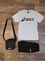 Комплект 3 в 1 шорты футболка и мессенджер мужской (Асикс) Asics, высокого качества