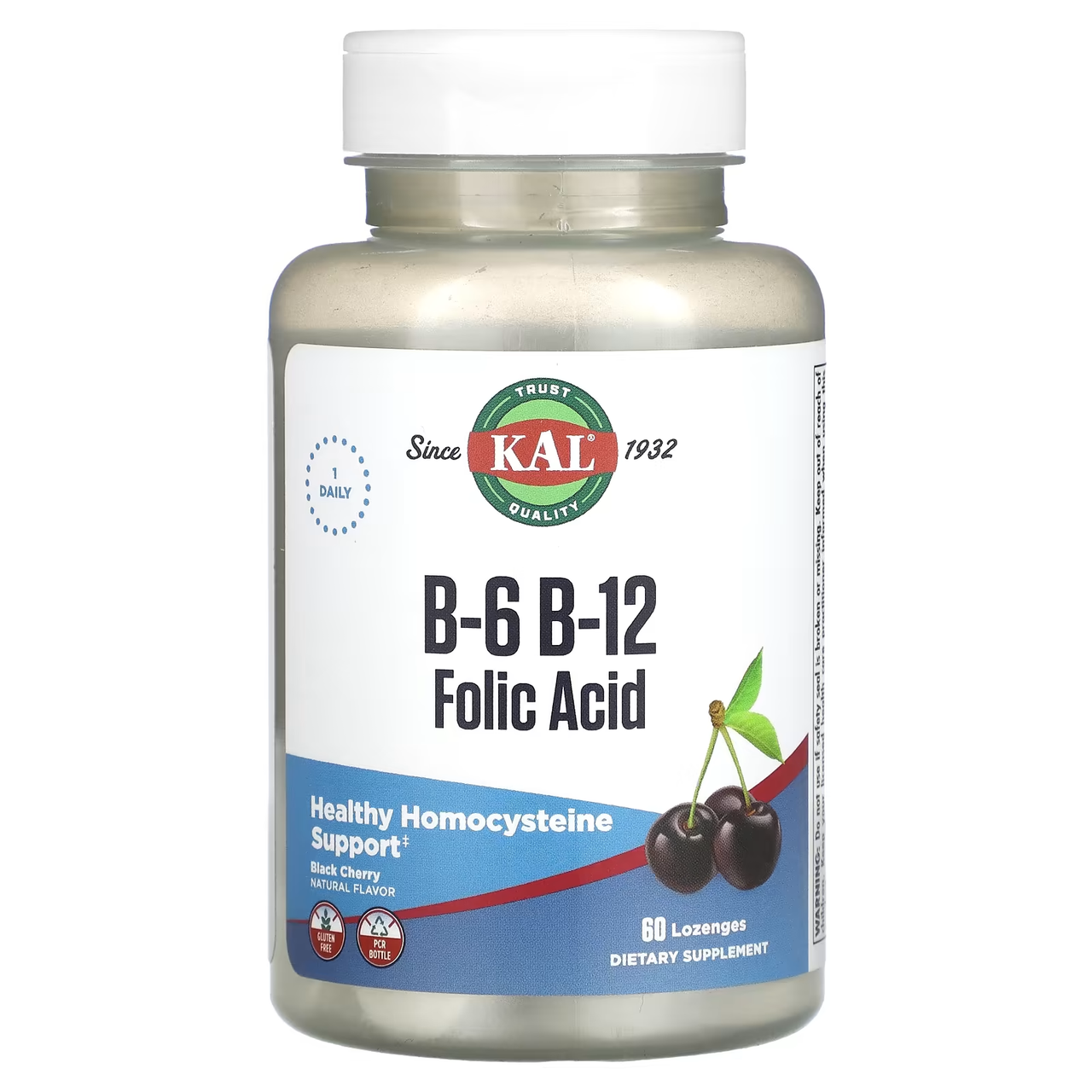 Фолієва кислота з вітамінами B6 і B12, черешня, 60 пастилок, KAL