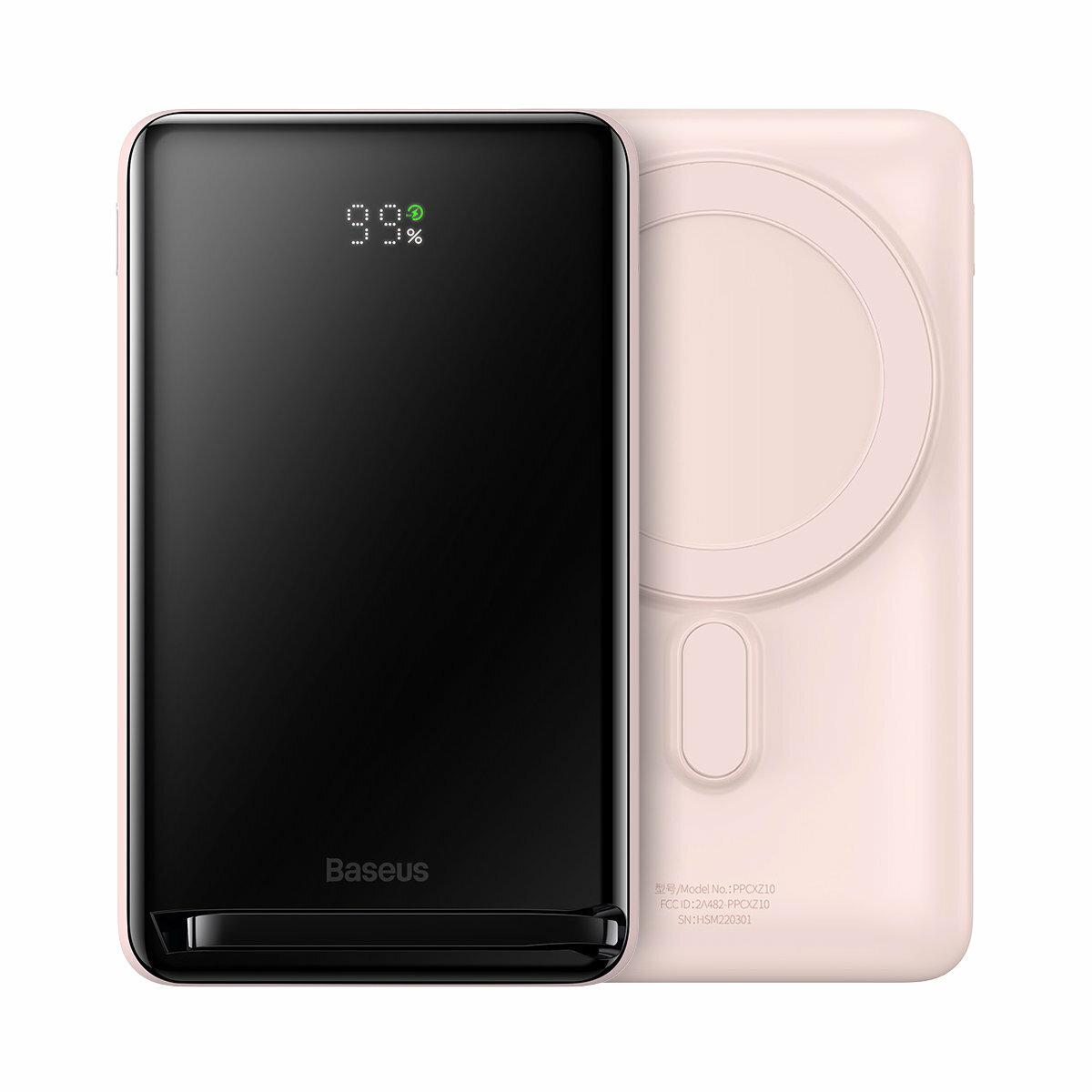 УМБ Павербанк Baseus 10000mAh 20W з Бездротовою Зарядкою Qi 15W Magnetic Bracket 3in1 3A QC3.0+PD3.0 Рожево/Чорний
