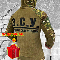 Флисовая кофта мультикам койот тактическая с капюшоном ЗСУ армейская военная с липучками под шевроны флиска XL