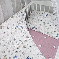 Детское постельное белье для новорожденных девочке наволочка, простынь на резинке, пододеяльник 90х110