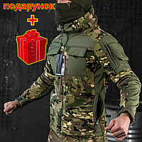 Тактическая флисовая кофта мультикам хаки с капюшоном ЗСУ армейская военная с липучками под шевроны флиска L
