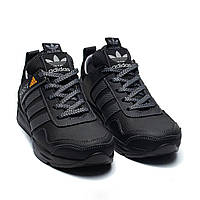 Подростковые детские кожаные кроссовки черные adidas-П520