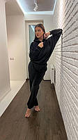 Женский спортивный велюровый костюм: кофта и брюки (черный, графит, синий, капучино) Графит, S/M