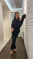 Женский спортивный велюровый костюм: кофта и брюки (черный, графит, синий, капучино) Графит, S/M