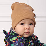 Дитяча демісезонна шапка кашкорсе Бежева, розмір 44-48, фото 4