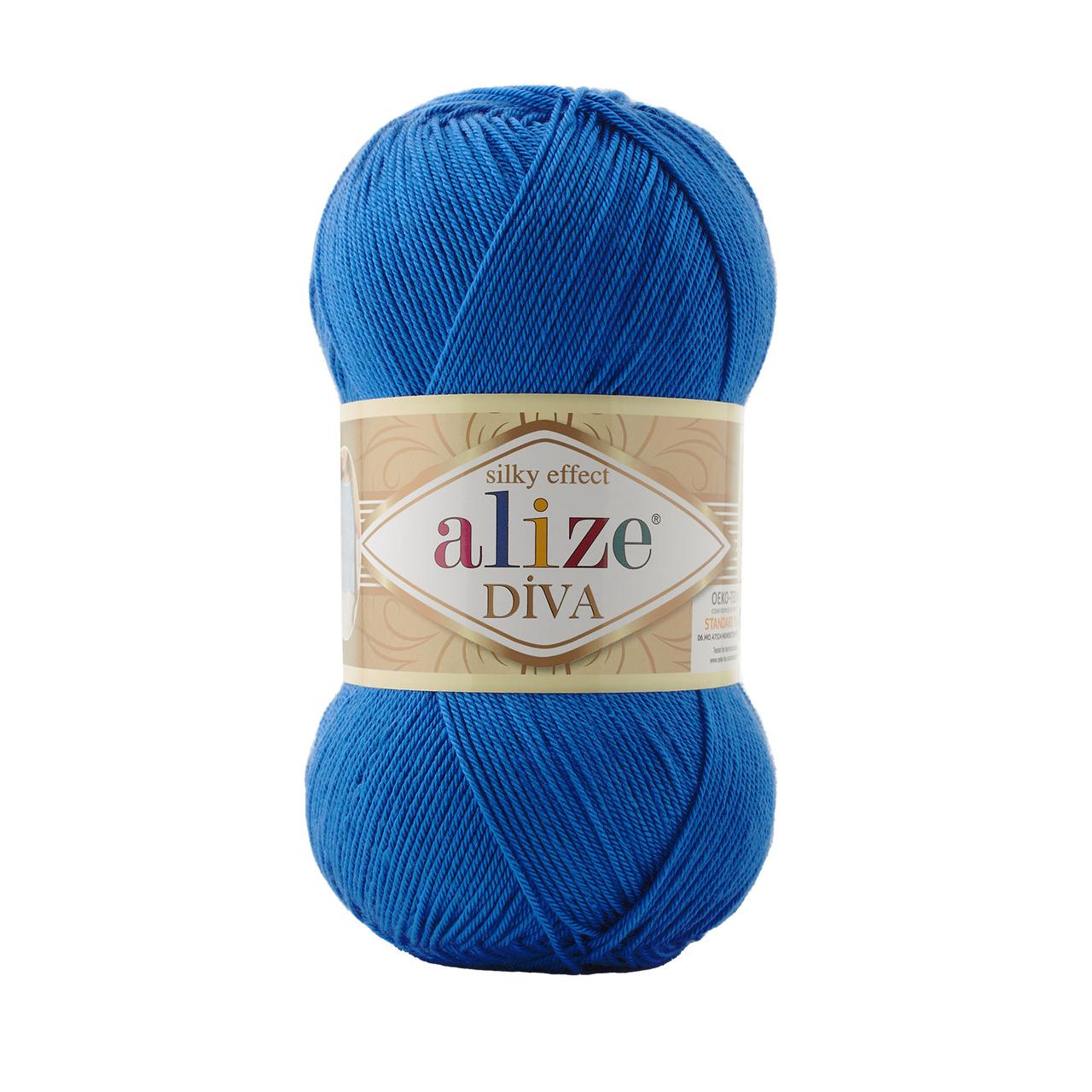 Пряжа акрилова Alize Diva, Королівський синій No 132, 100 г, 350 м, Алізе Дева, нитки для в'язання