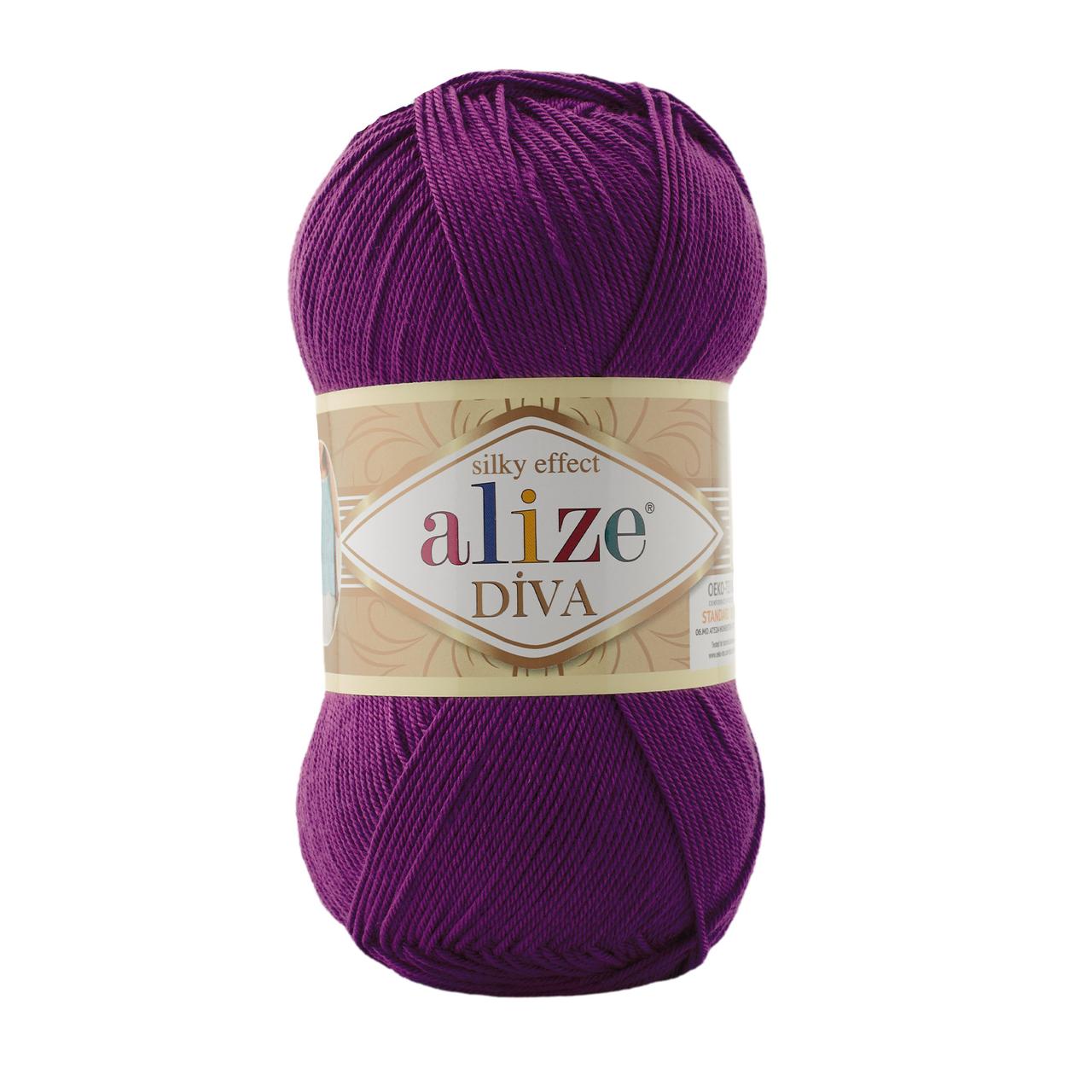 Пряжа акрилова Alize Diva, Сливовий No 297, 100 г, 350 м, Алізе Діва, нитки для в'язання