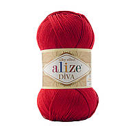 Пряжа акриловая Alize Diva, Красный № 106, 100 г, 350 м, Ализе Дева, нити для вязания