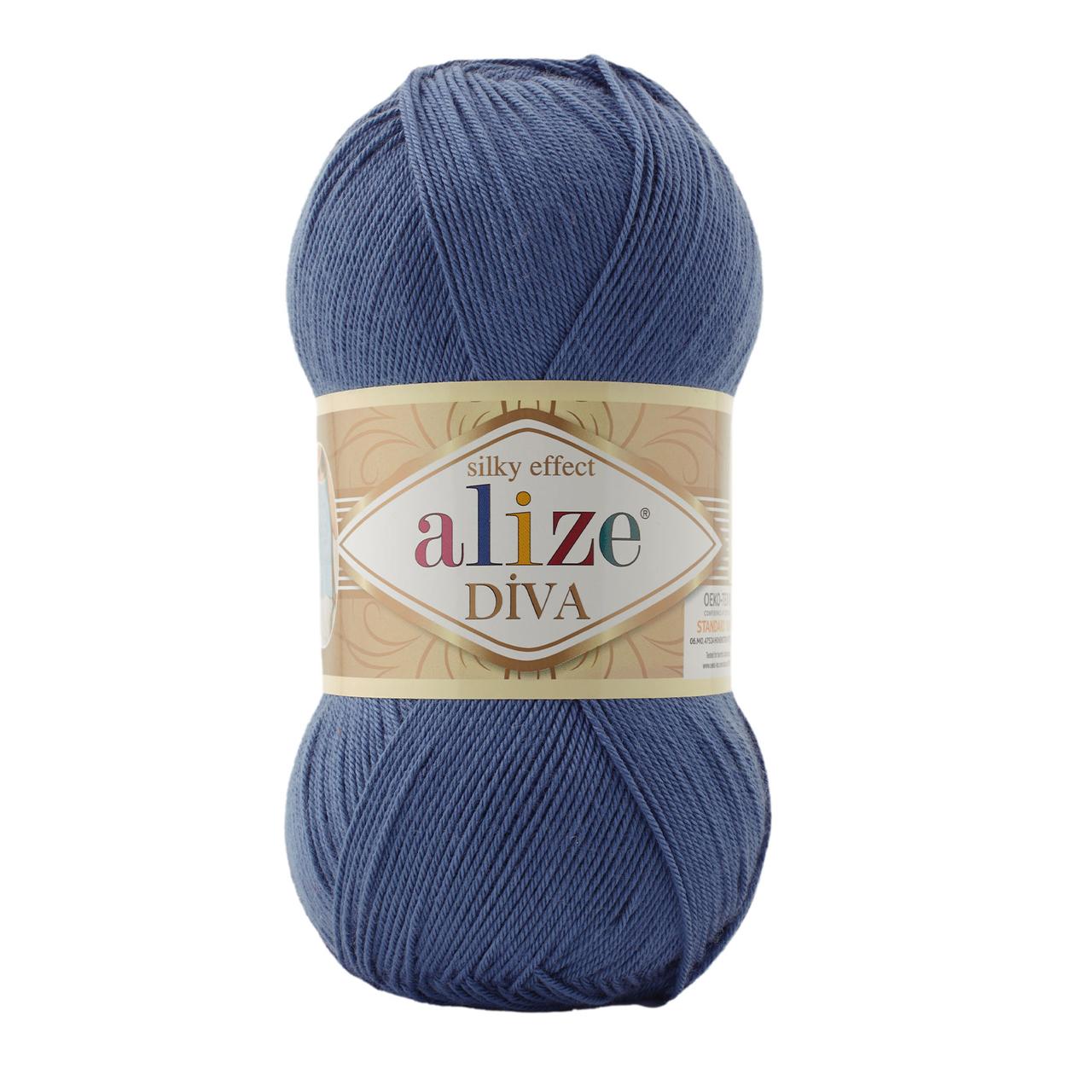 Пряжа акрилова Alize Diva, Синій No 353, 100 г, 350 м, Алізе Діва, нитки для в'язання