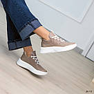 Шкіряні літні жіночі кросівки бежевого кольору на білій підошві., фото 8
