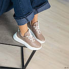 Шкіряні літні жіночі кросівки бежевого кольору на білій підошві., фото 7