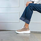 Шкіряні літні жіночі кросівки бежевого кольору на білій підошві., фото 9