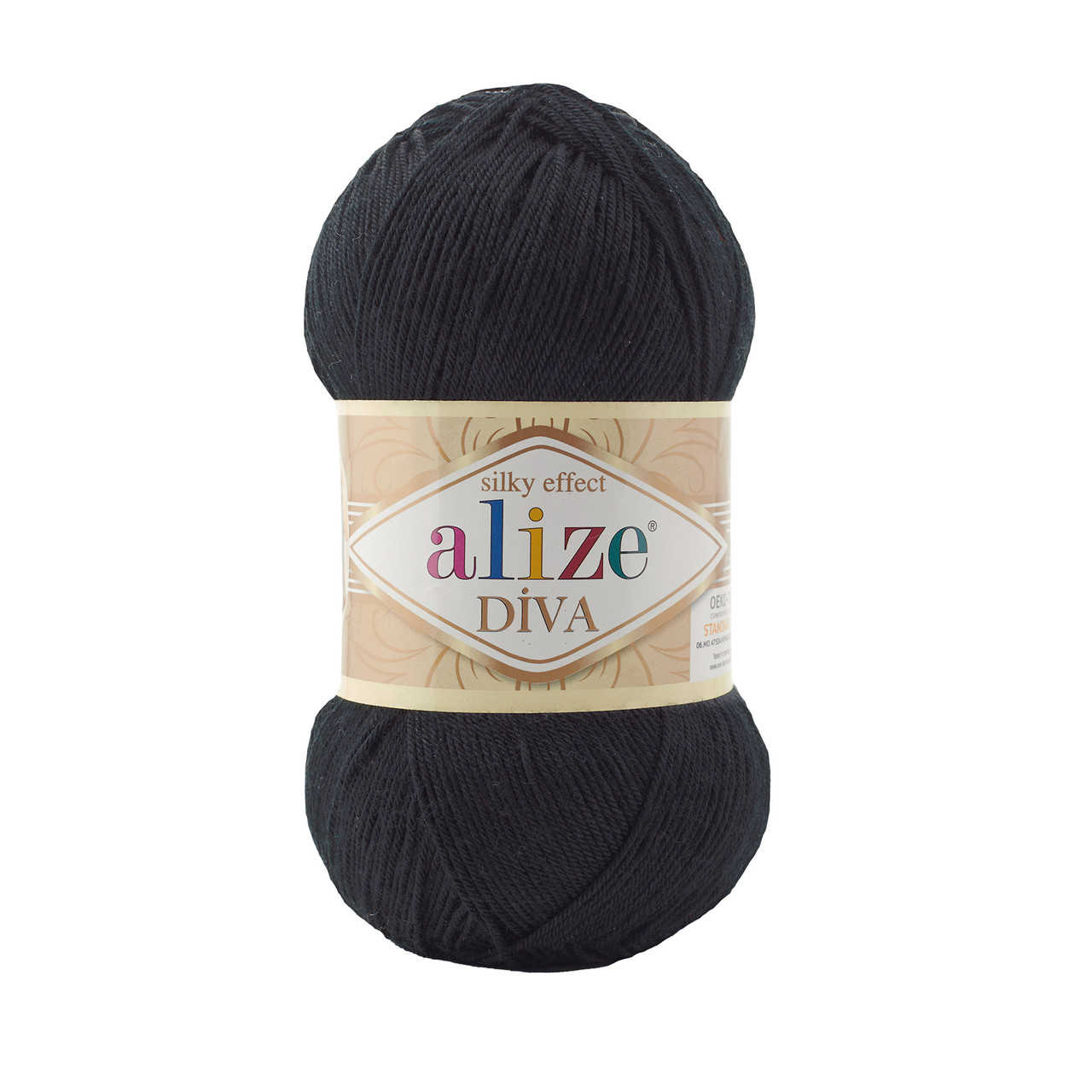 Пряжа акрилова Alize Diva, Чорний No 60, 100 г, 350 м, Алізе Діва, нитки для в'язання, фото 1