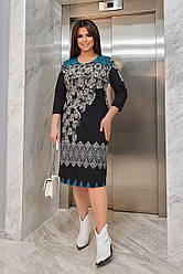 Жіноче гарне плаття великих розмірів із рукавом три чверті сіре, розмір 52/54, 56/58