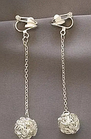 Довгі кліпси сережки (без проколювання) пр-во Корея сріблястий метал ланцюжок і кулька