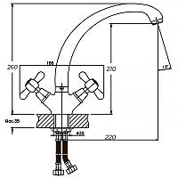 Двуручковый латунный смеситель с гибкой подводкой для кухни Haiba Dominox 273 на гайке Код/Артикул 6 Haiba