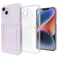 TPU+PC чохол з відділенням для пластикових карток на Apple iPhone 15 (6.1") (Clear)