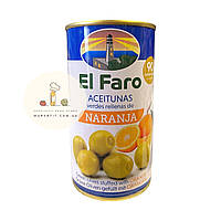 Зелёные оливки El Faro Aceitunas Naranja, фаршированные апельсином 350 г.