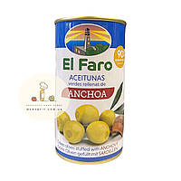 Зелёные оливки El Faro Aceitunas Anchoa, фаршированные анчоусом 350 г.