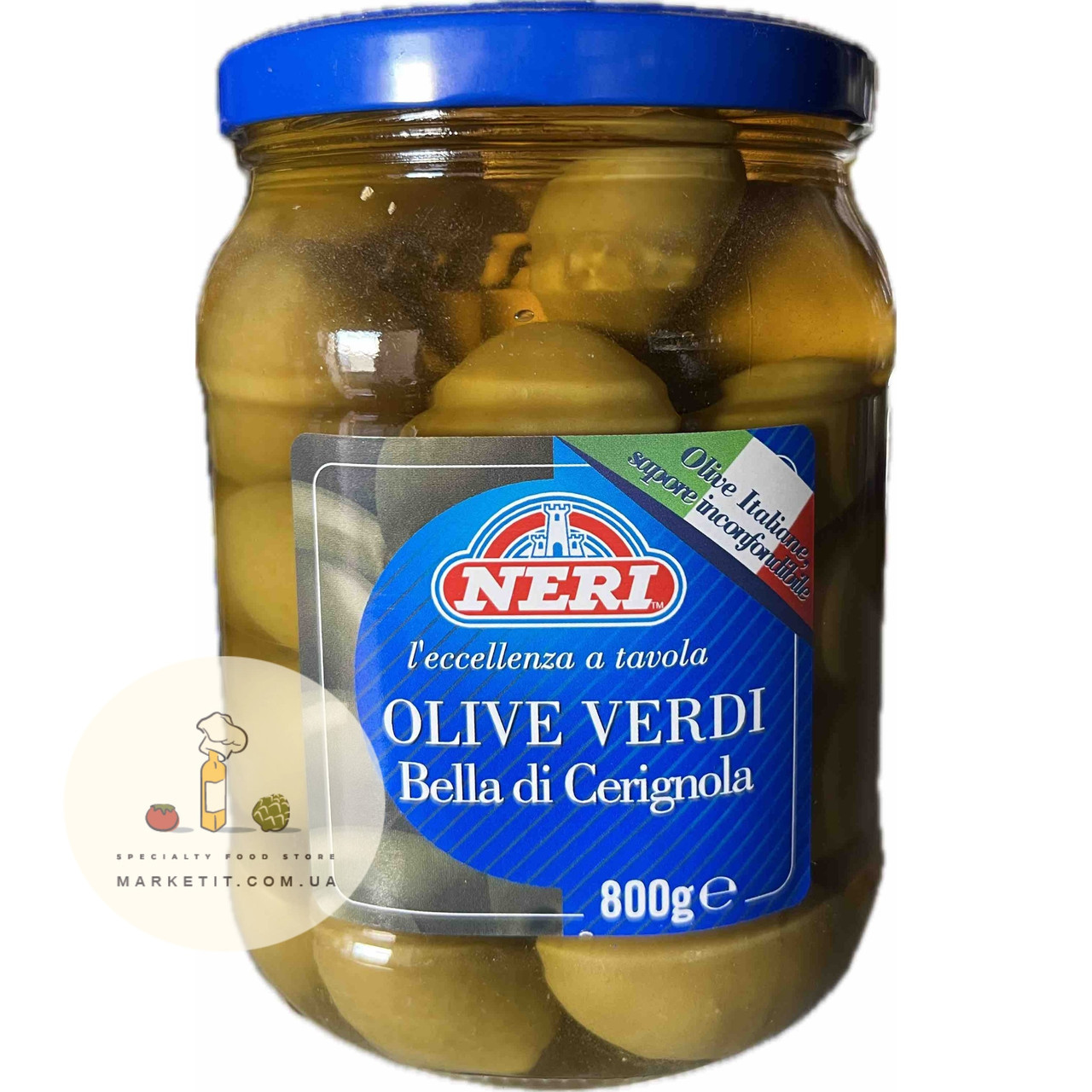 Оливки зелені гіганти Neri Olive Verdi Cerignola з кісточкою 800 г., фото 1