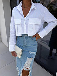 Жіноча укорочена біла сорочка; Розміри: 42-44, 46-48