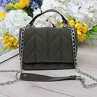 Жіноча стьобана сумка красива  маленька з ланцюжками хакі нейлон