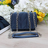 Жіноча стьобана сумка красива  маленька з ланцюжками синя нейлон