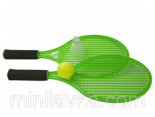 Дитячі ракетки для тенісу або бадмінтону M 5675 з м'ячиком і воланом (Зелений) — MiniLavka