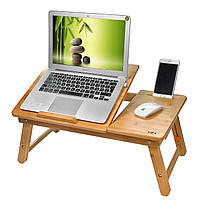 Бамбуковий столик для ноутбука з кулером, Переносний столик для ноутбуків універсальний CLAS